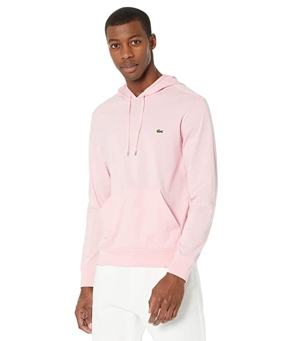 Lacoste Hoodie Jersey Long Sleeve Tee Shirt with Kangaroo Pocket - Lotus